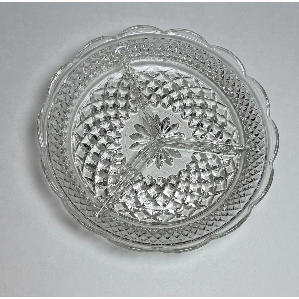 VTG Anchor Hocking Wexford Clear Pressed Glass Divided Relish Tray 8.5
